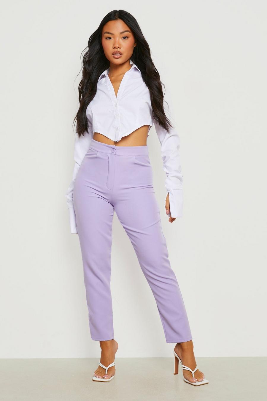 Lilac purple Petite Button Tailored Trouser