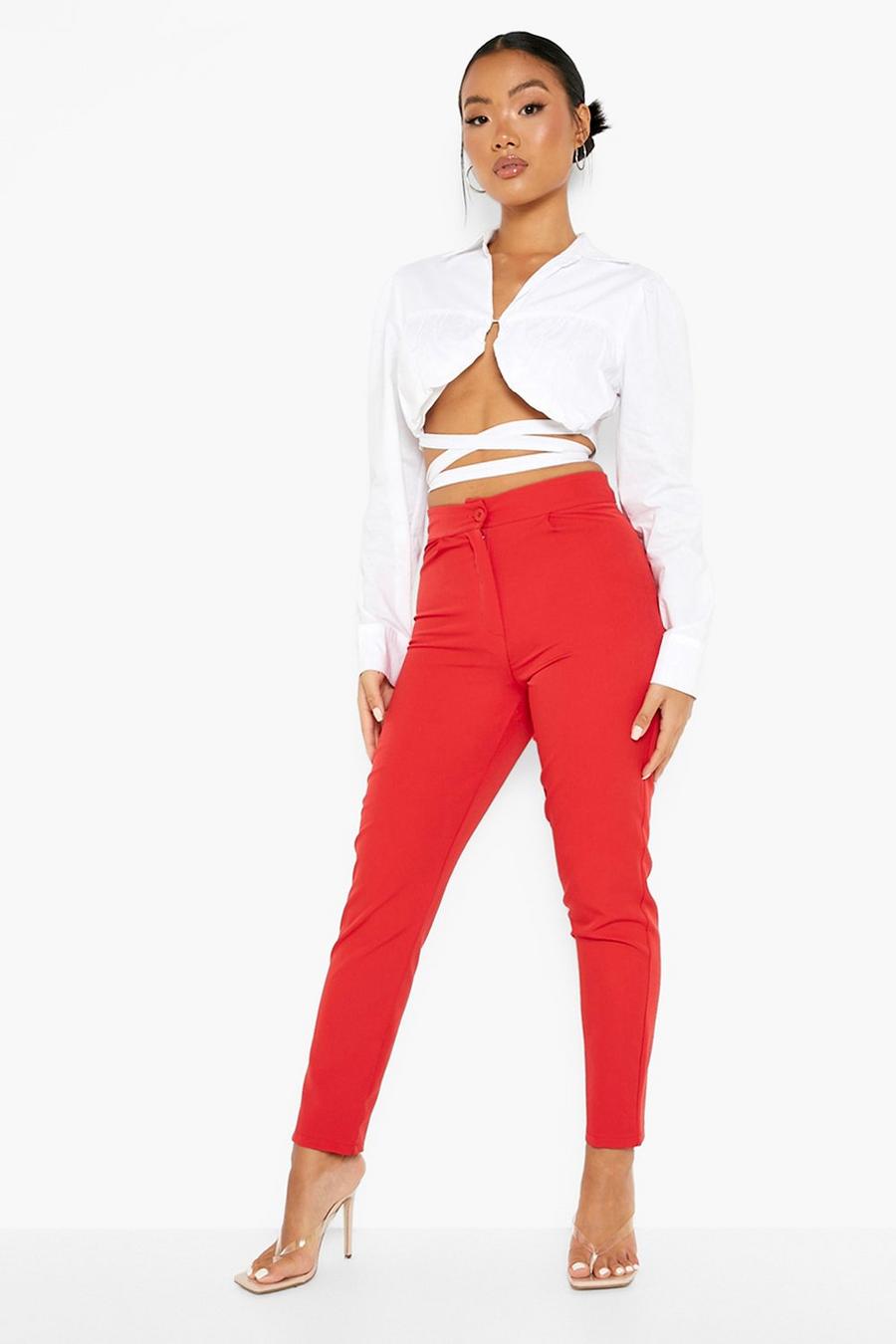 Red Petite Button Dress Pants image number 1