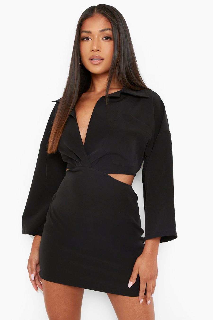 Black Petite Open Side Tailored Shirt Dress image number 1