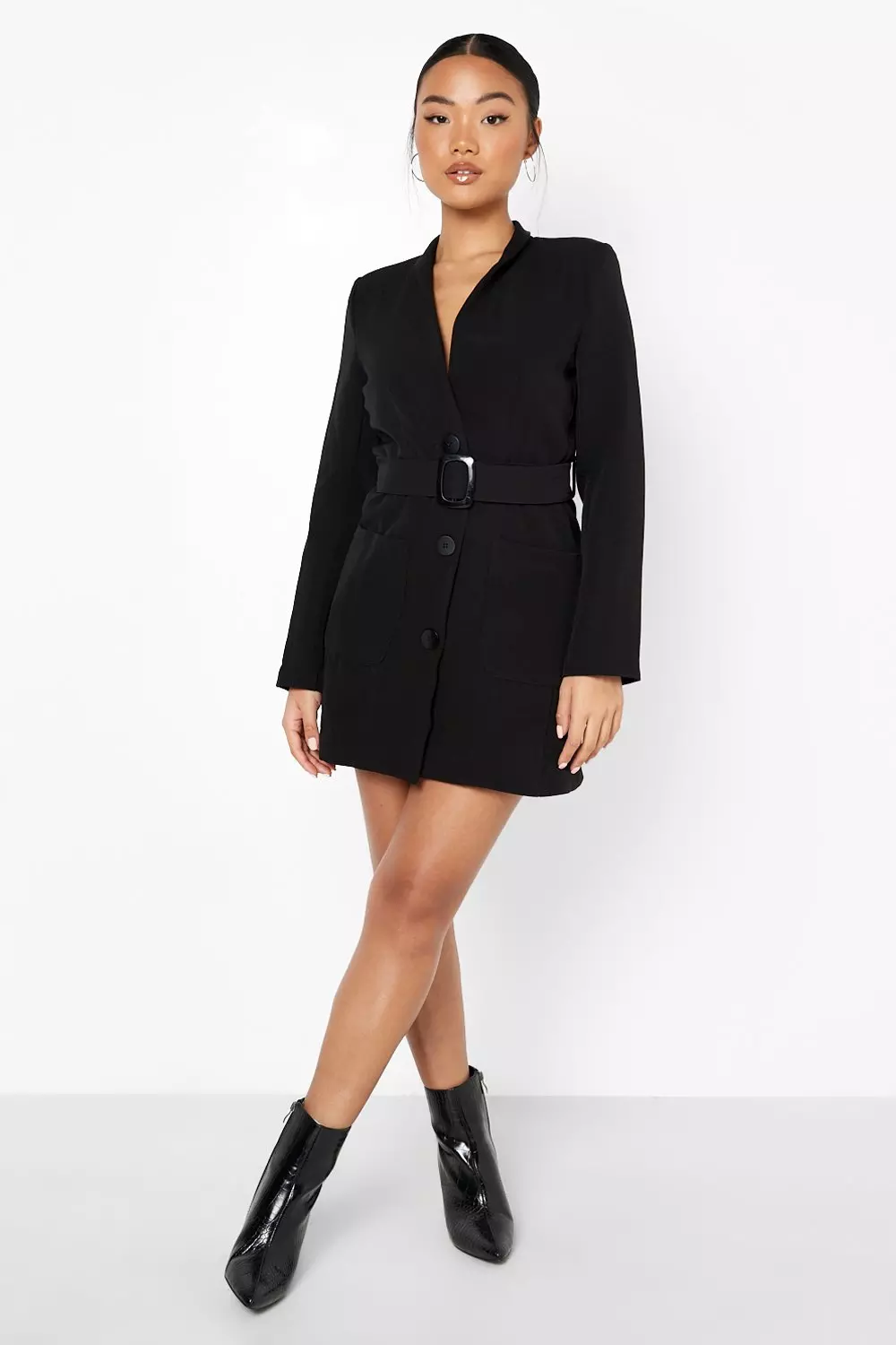 Belted pocket outlet detail blazer dress