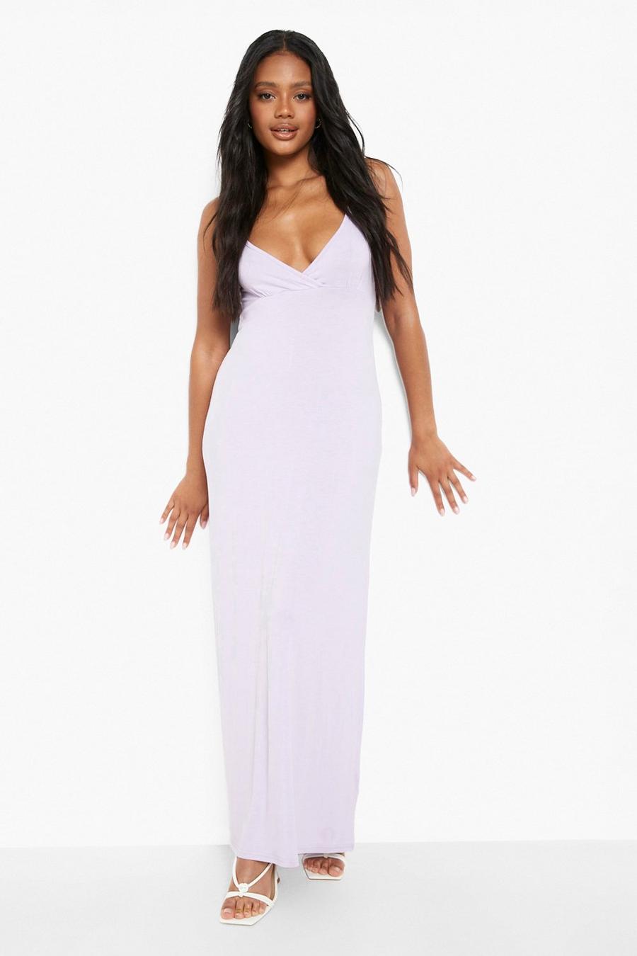 Lilac purple Petite V Neck Strappy Maxi Dress image number 1