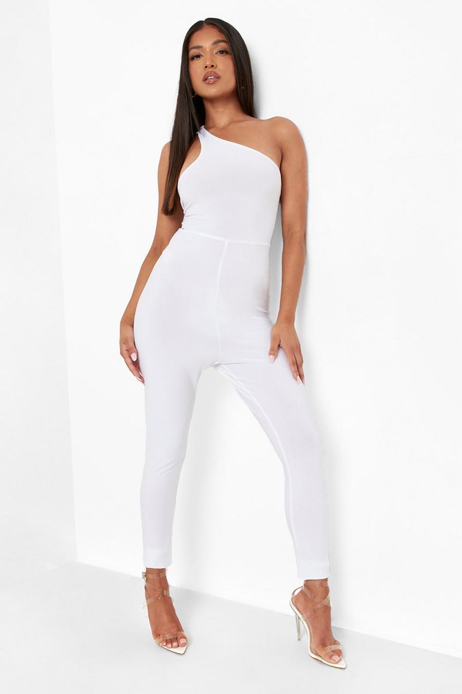 White Petite - One shoulder-jumpsuit med knytdetalj image number 1