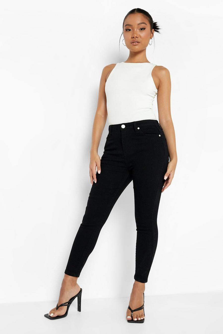 Black Petite - Skinny jeans med hög midja (24") image number 1