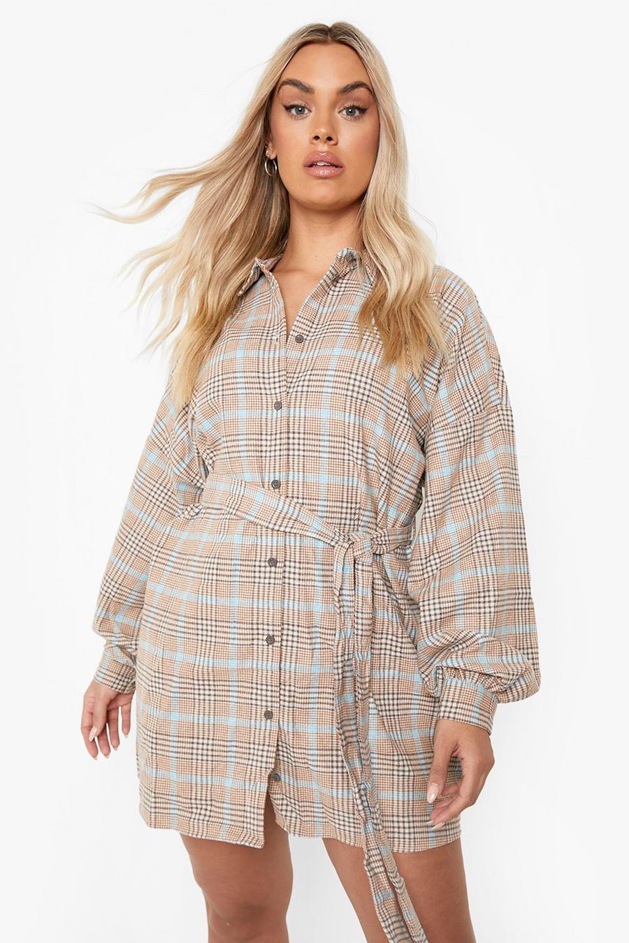 Nude Plus Belted Check Shirt Dress image number 1