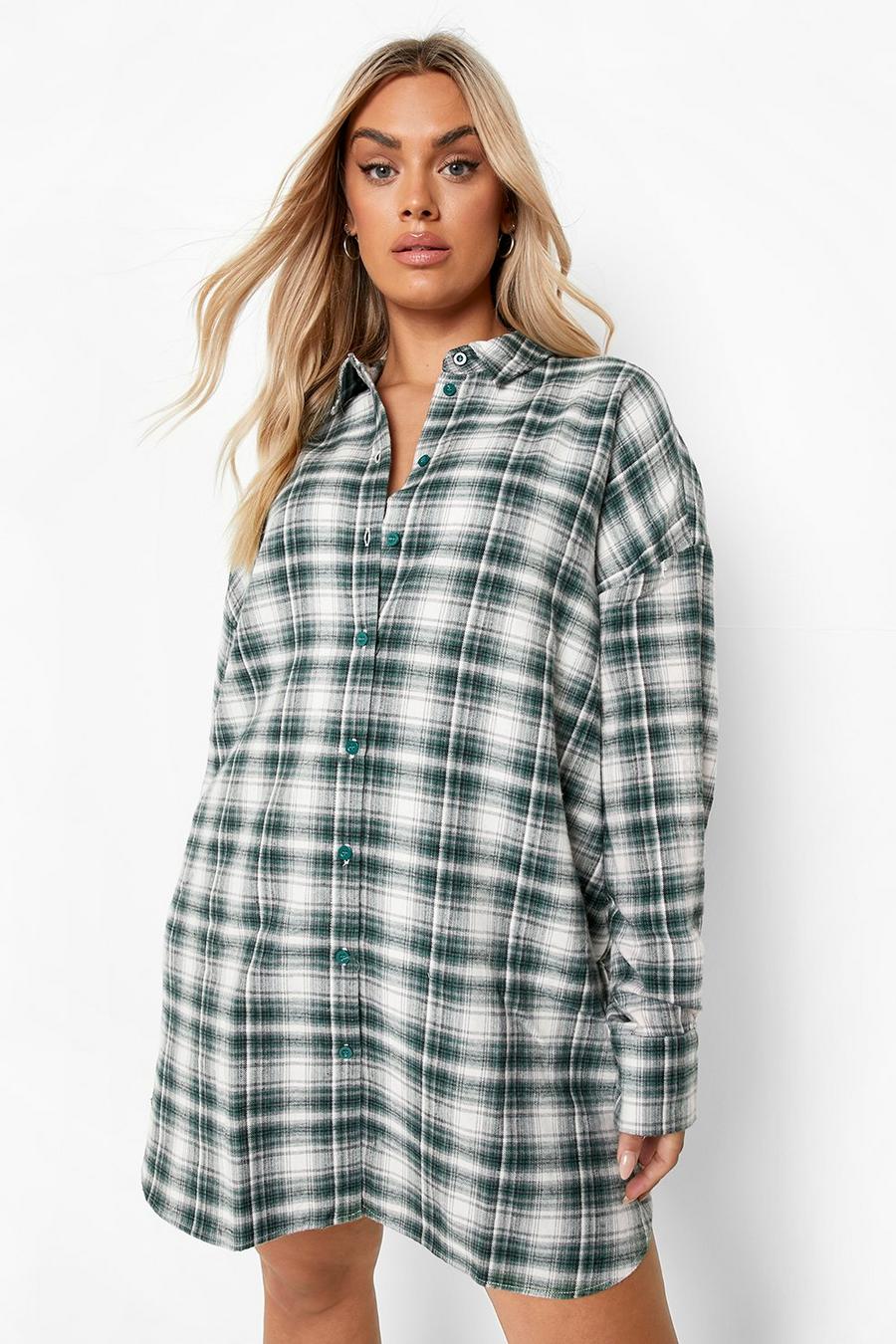 Green Plus Oversized Check Shirt Dress image number 1