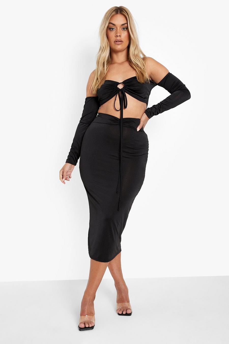 Black Plus Ruched Detail Maxi Skirt Co-Ord image number 1