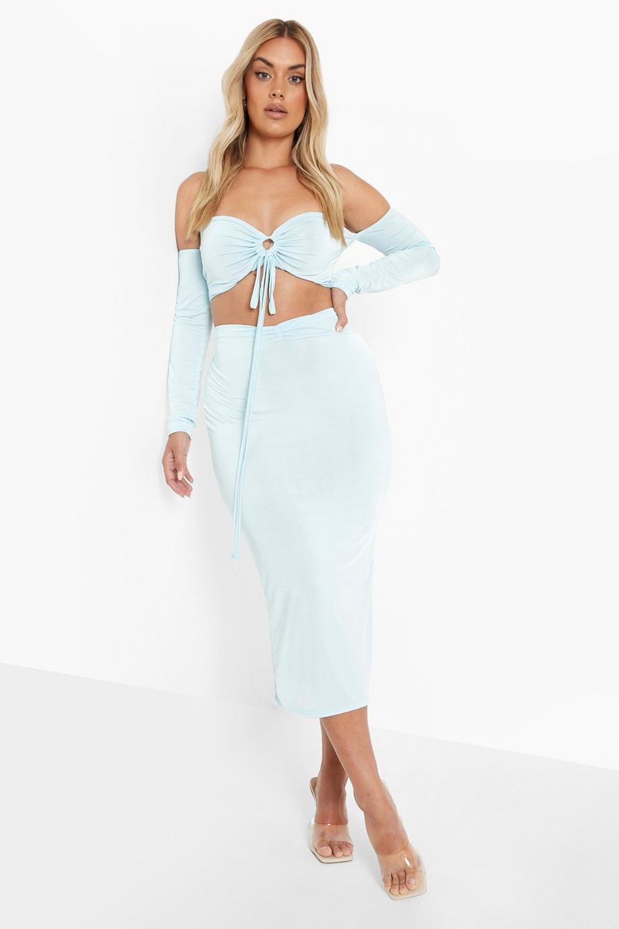 Blue Plus Recycled Ruched Detail Maxi Skirt Co-ord
