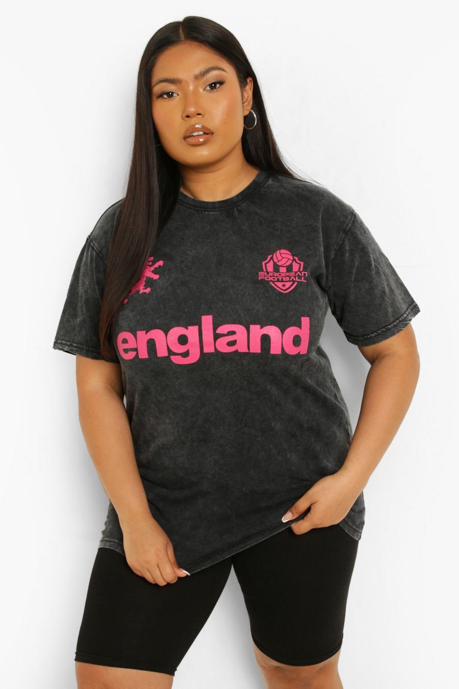 Charcoal Plus England Acid Wash Football T-shirt image number 1