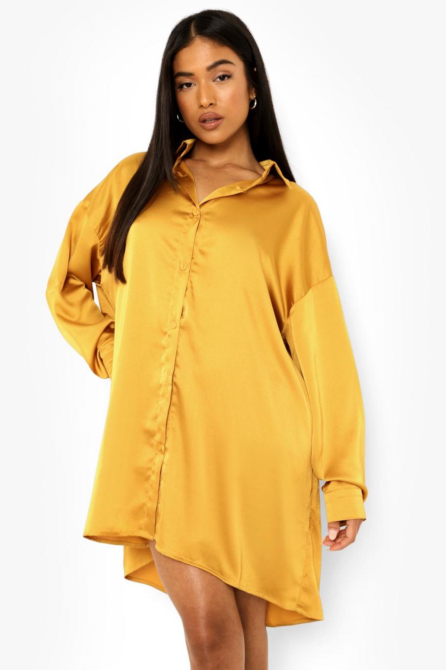 Amber Petite Satin Oversized Shirt Dress image number 1