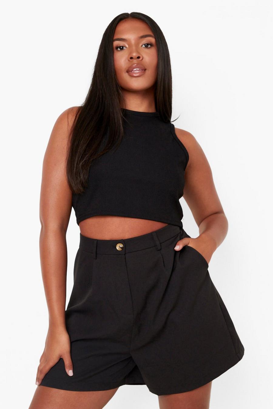 Black Plus Pleated Detail Tailored Shorts image number 1