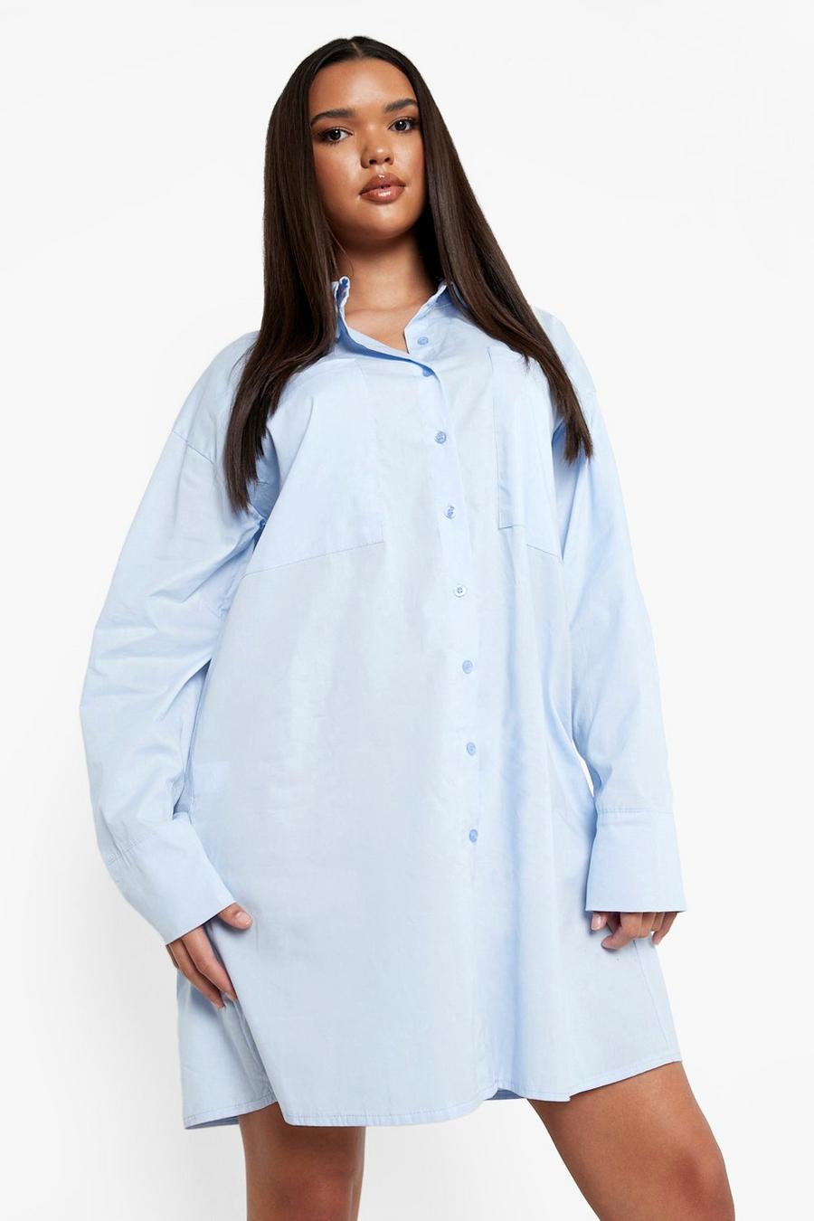 Light blue Plus Oversized Pocket Shirt Dress image number 1