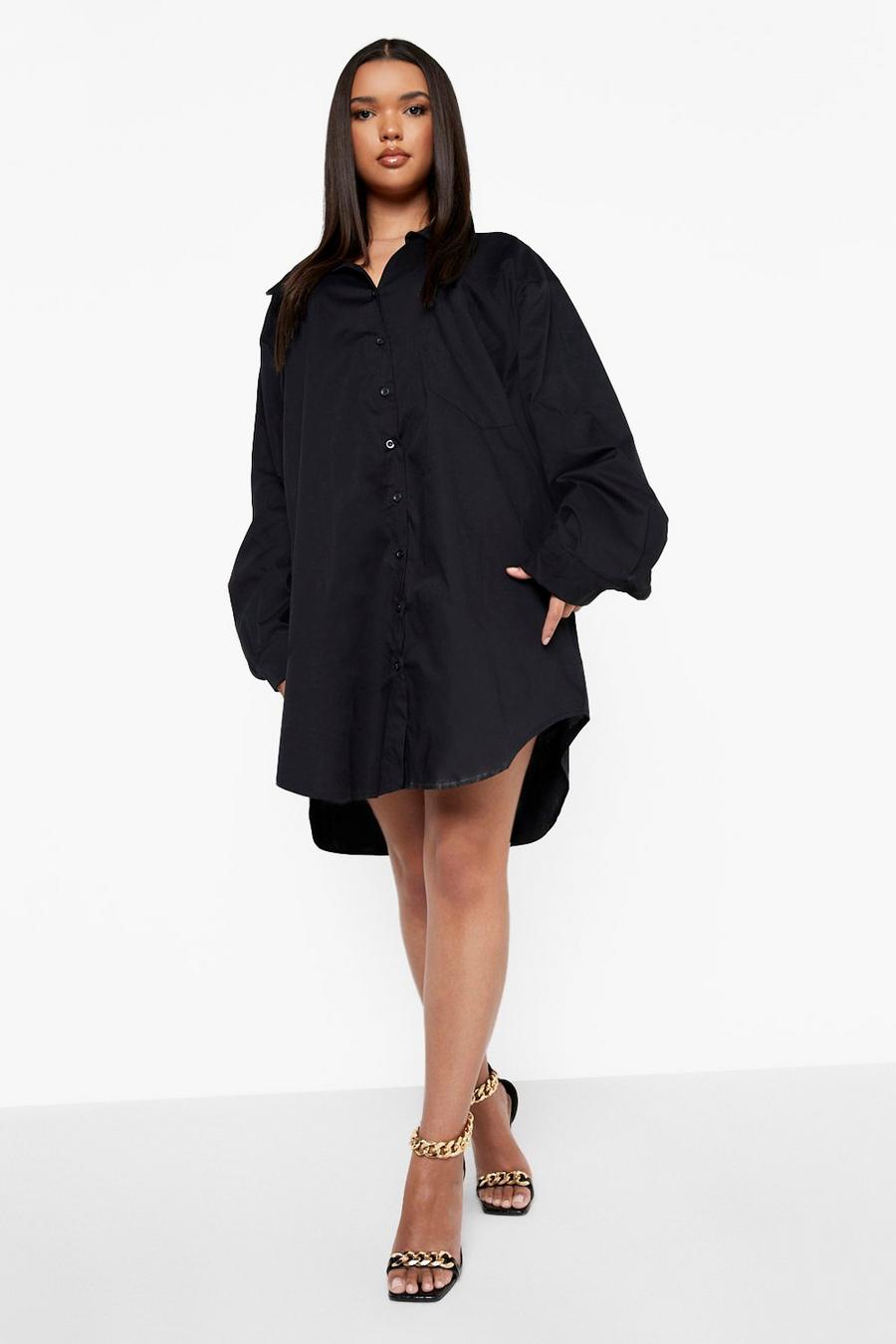 Plus Oversize Hemd-Kleid, Black image number 1