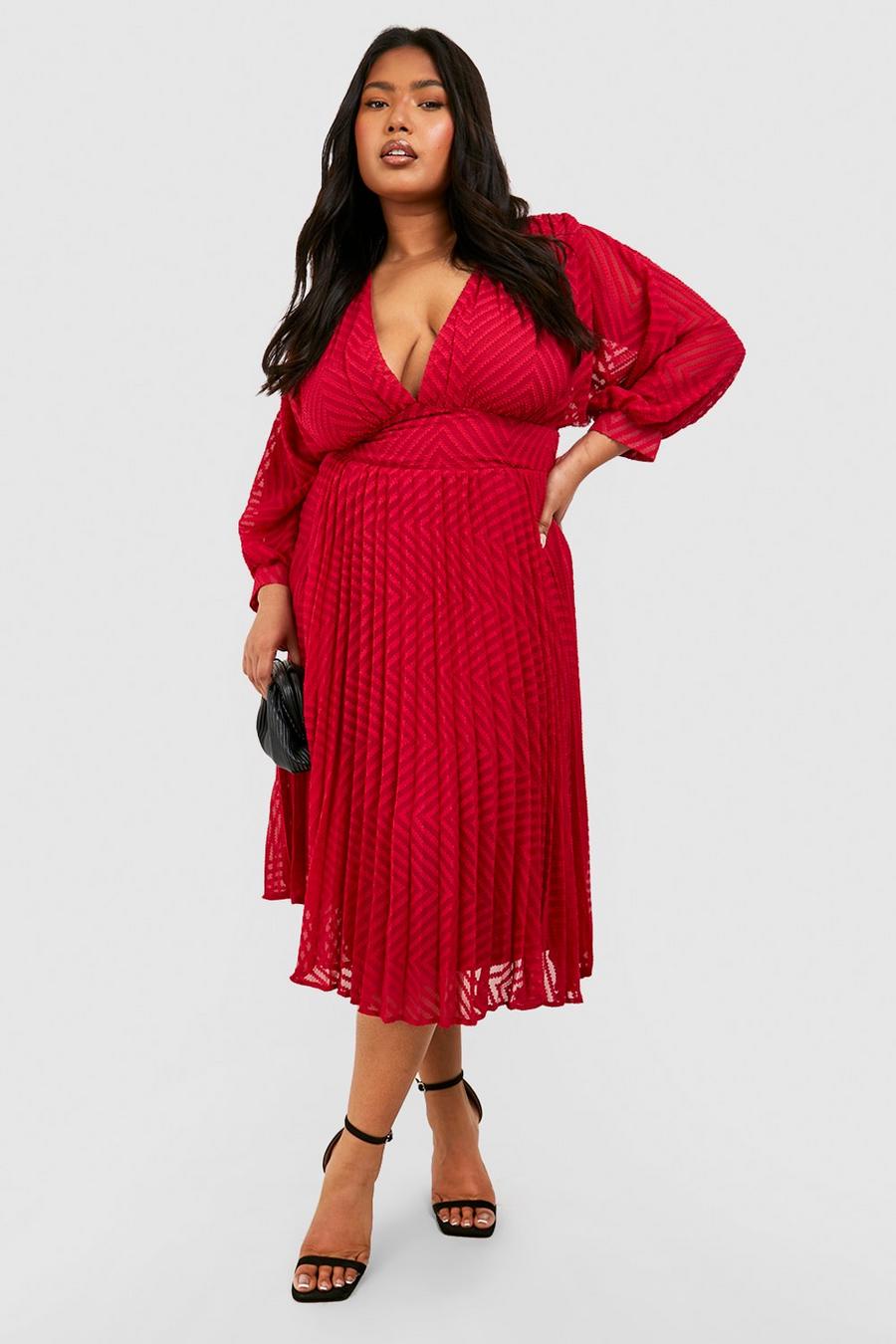 Berry שמלת סקייטר מידי שיפון עם טקסטורה למידות גדולות image number 1