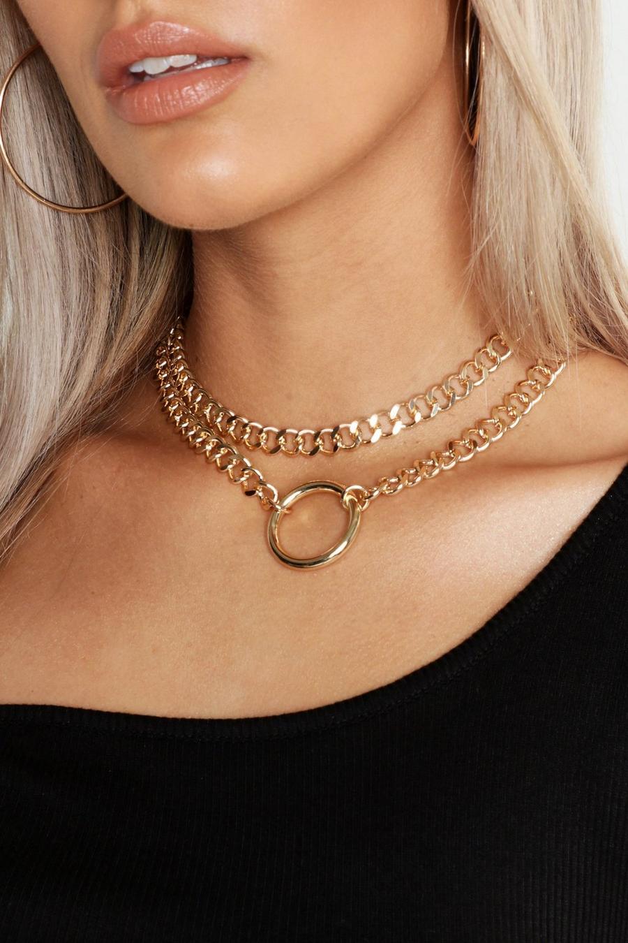 Gold métallique Plus Recycled O-Ring Detail Chain Choker