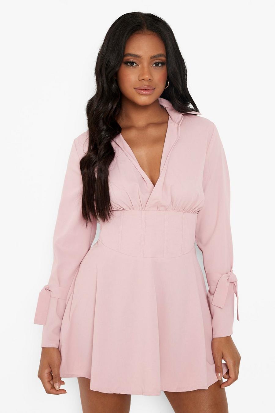 Blush Petite Skater Jurk Met Korset Detail En Mouwstrikjes image number 1