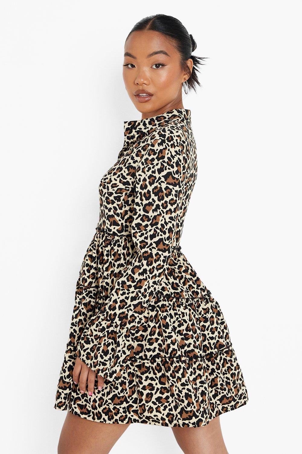 Boohoo leopard outlet print smock dress