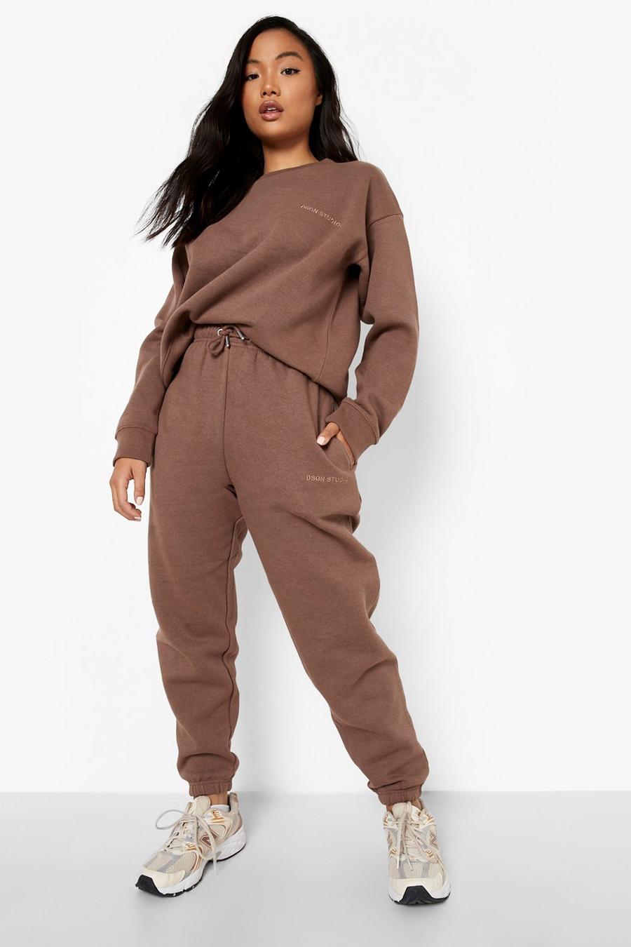 Chocolate brown Petite Dsgn Studio Overdyed Sweat Tracksuit image number 1