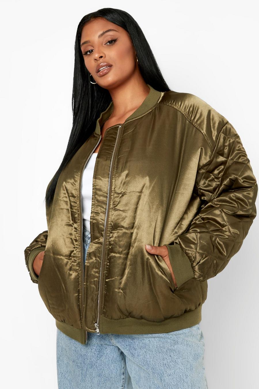 Plus Quilted Satin Bomber Jacket