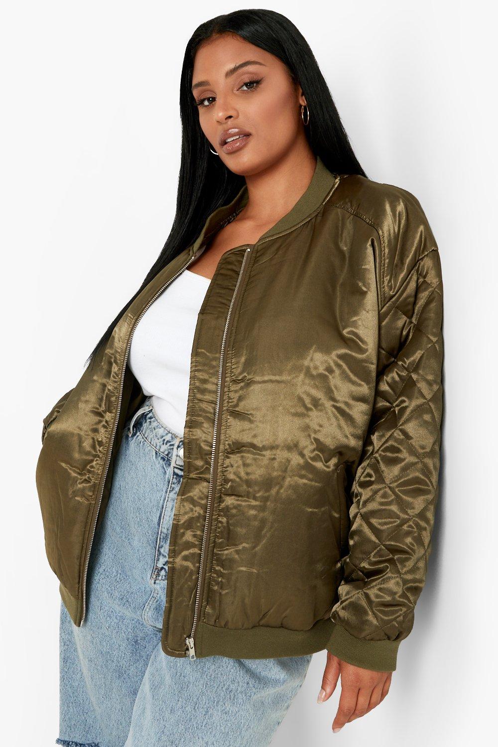 boohoo Oversized Satin Bomber Jacket - Black - Size 12