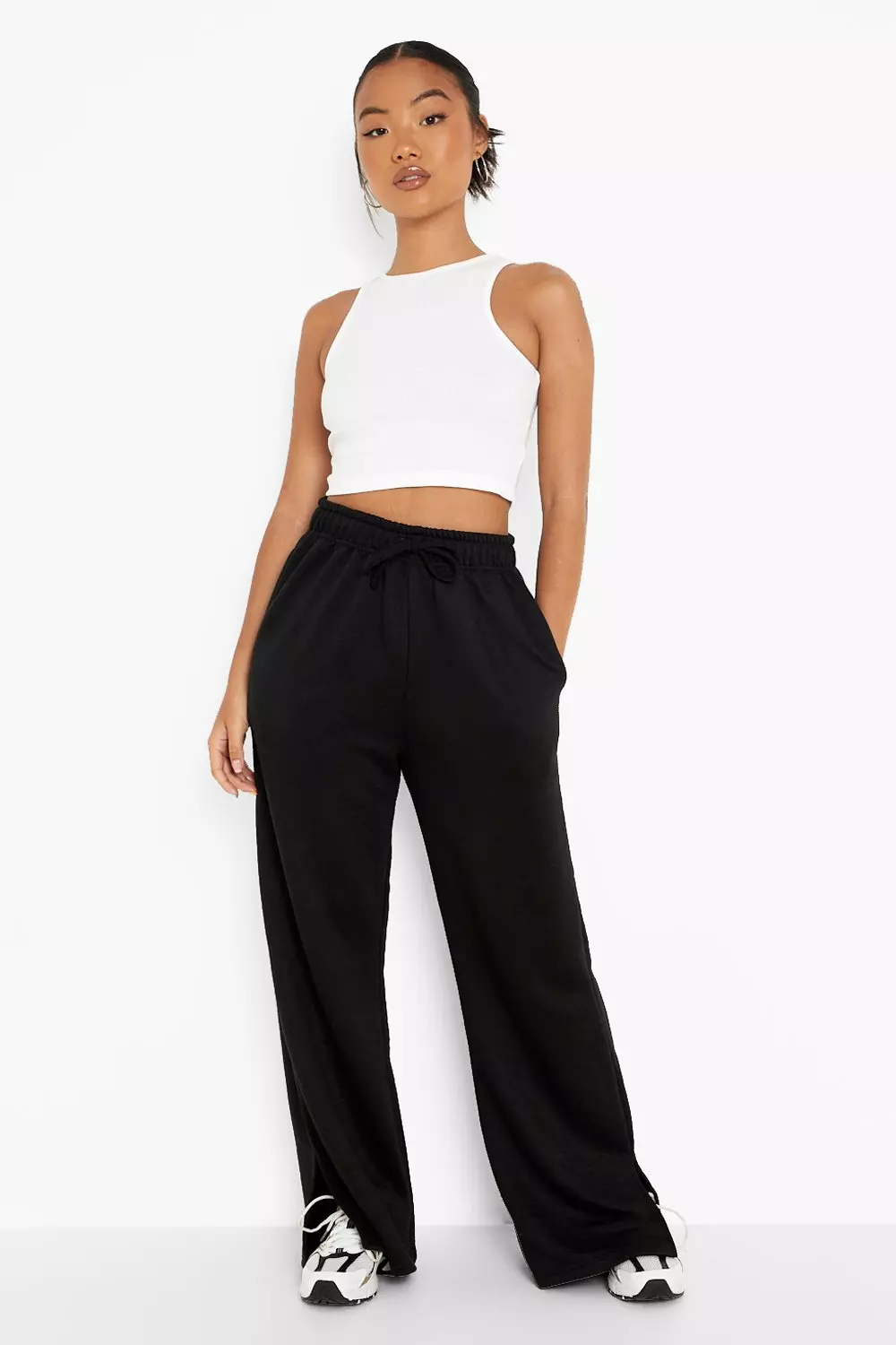 Womens black wide leg joggers new arrivals