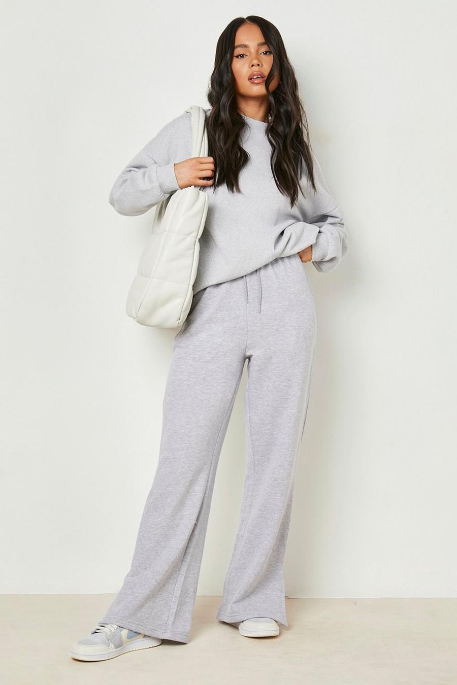 Grey marl Petite Wide Leg Split Flare Joggers image number 1