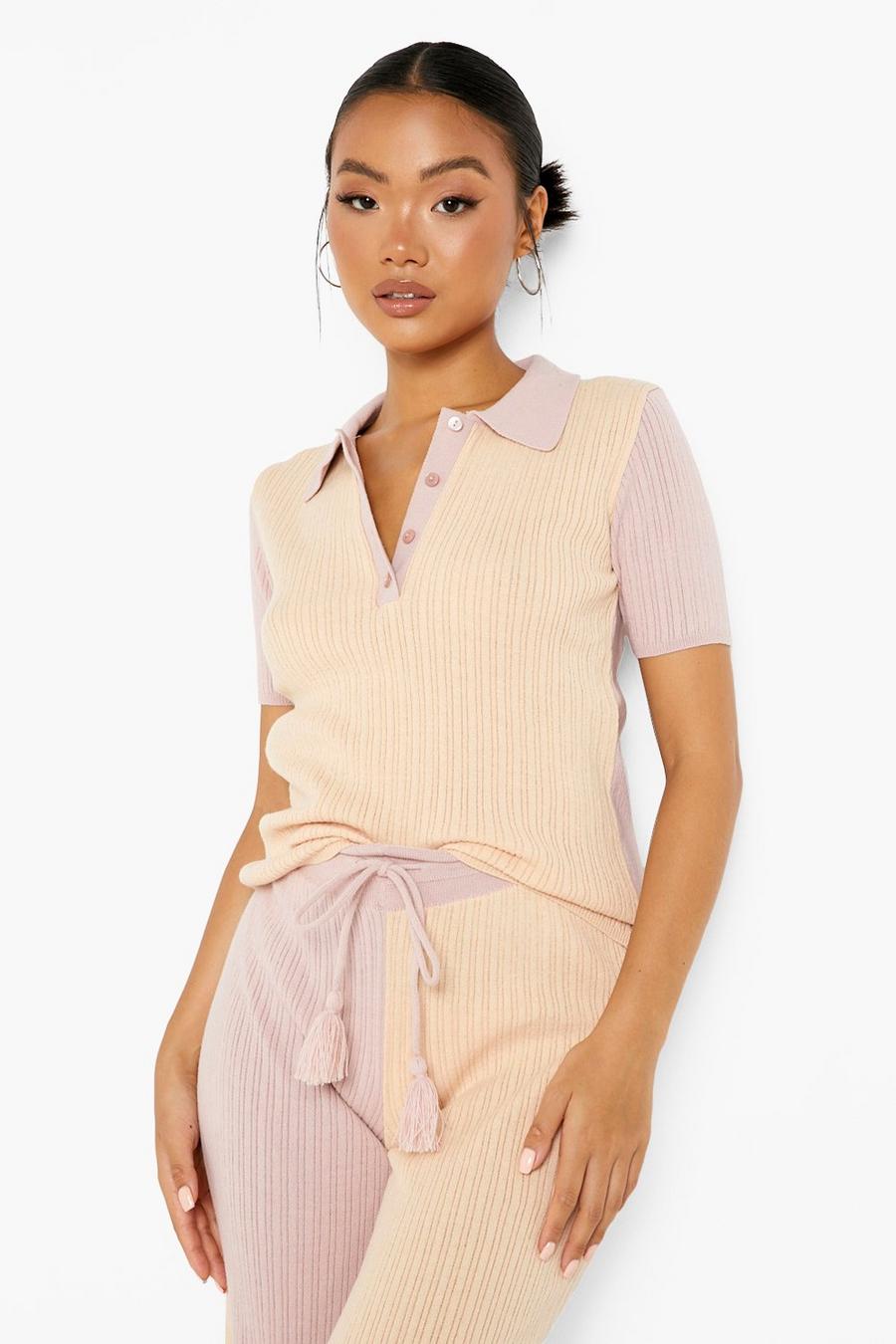 Blush Petite Knitted Colorblock Polo Two-Piece image number 1