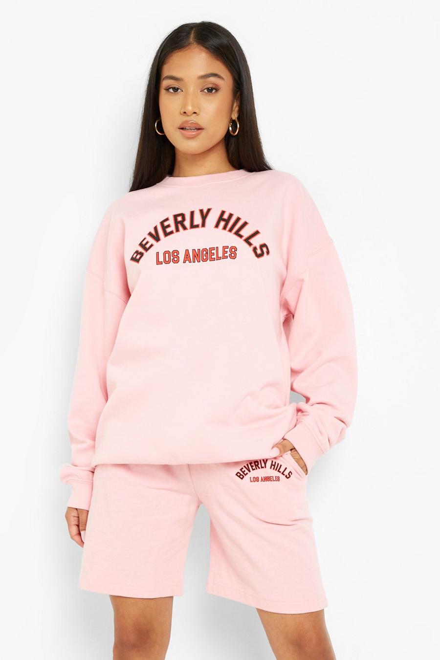 Baby pink Petite Beverly Hills Sweat & Short Tracksuit image number 1