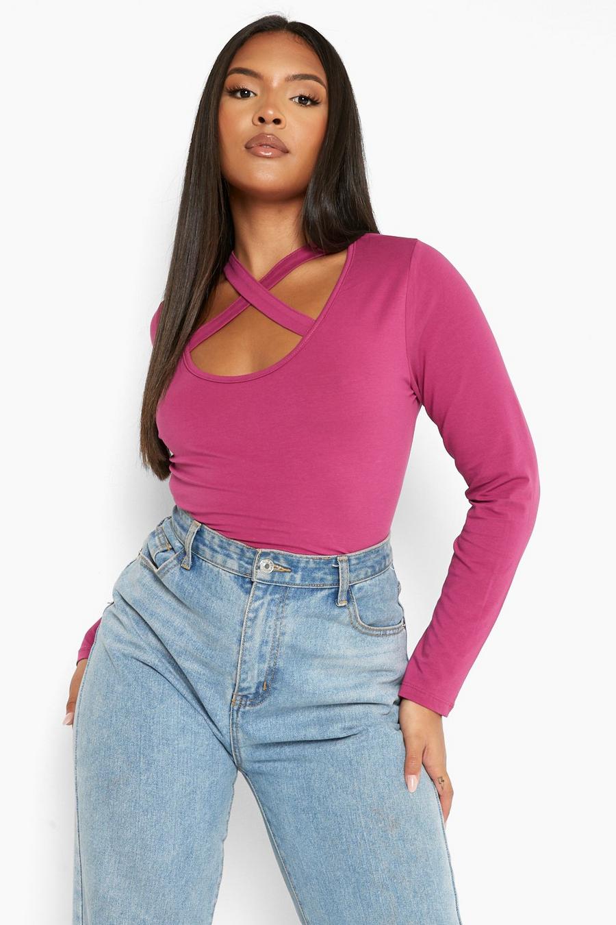 Berry Plus Cross Front Long Sleeve Top image number 1