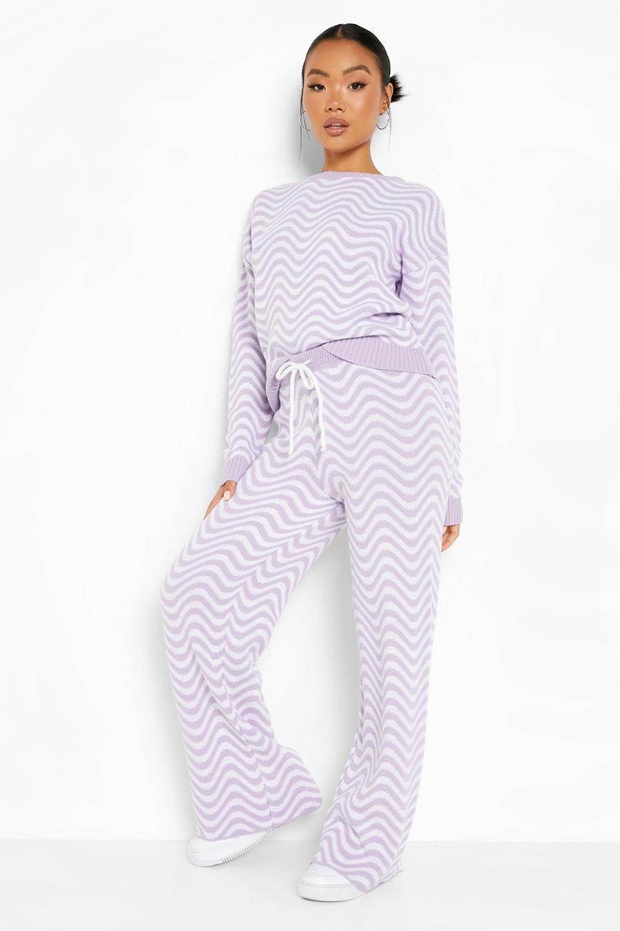 Lilac Petite - Stickad tröja och byxor med utsvängda ben image number 1