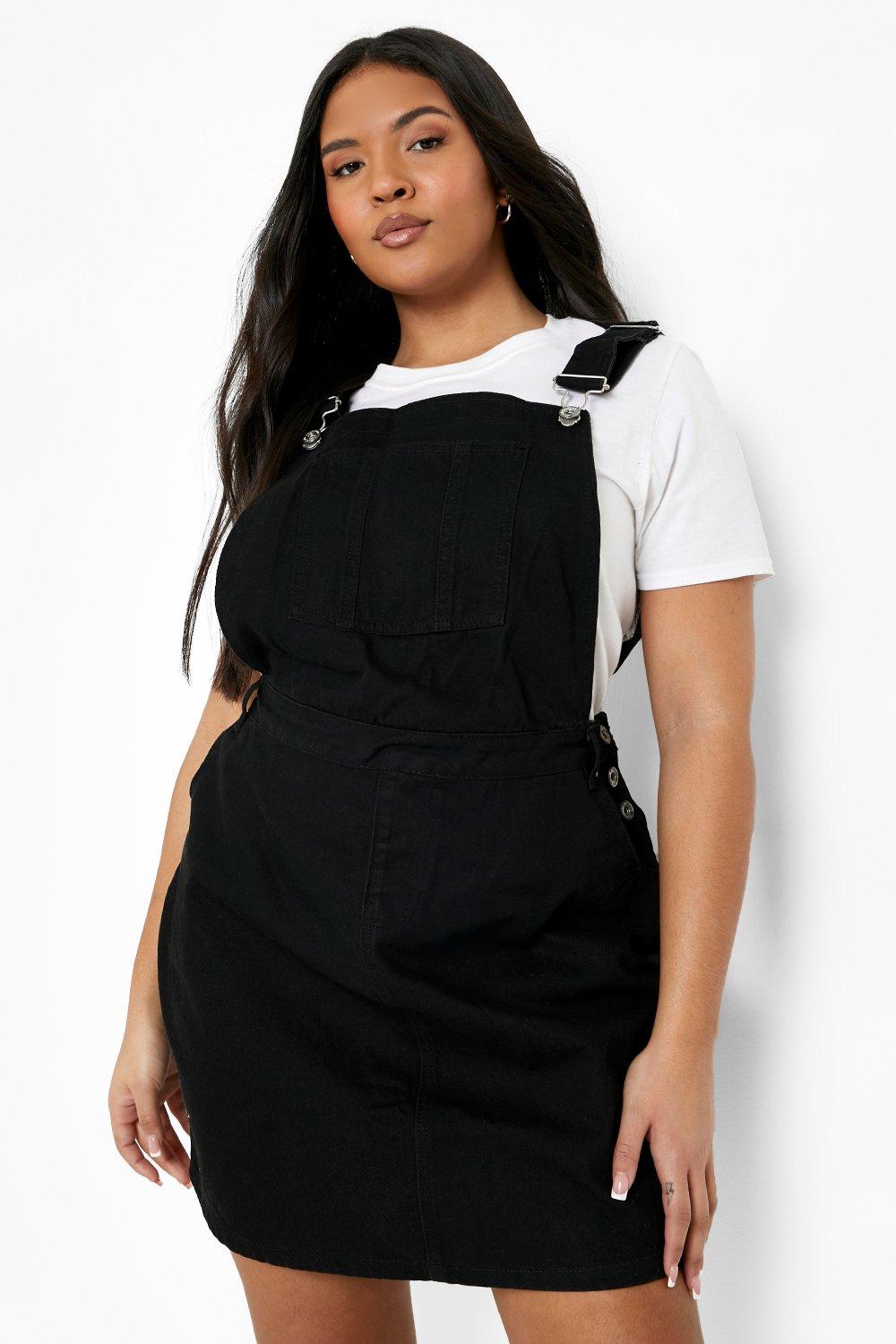 plus size denim pinafore dress