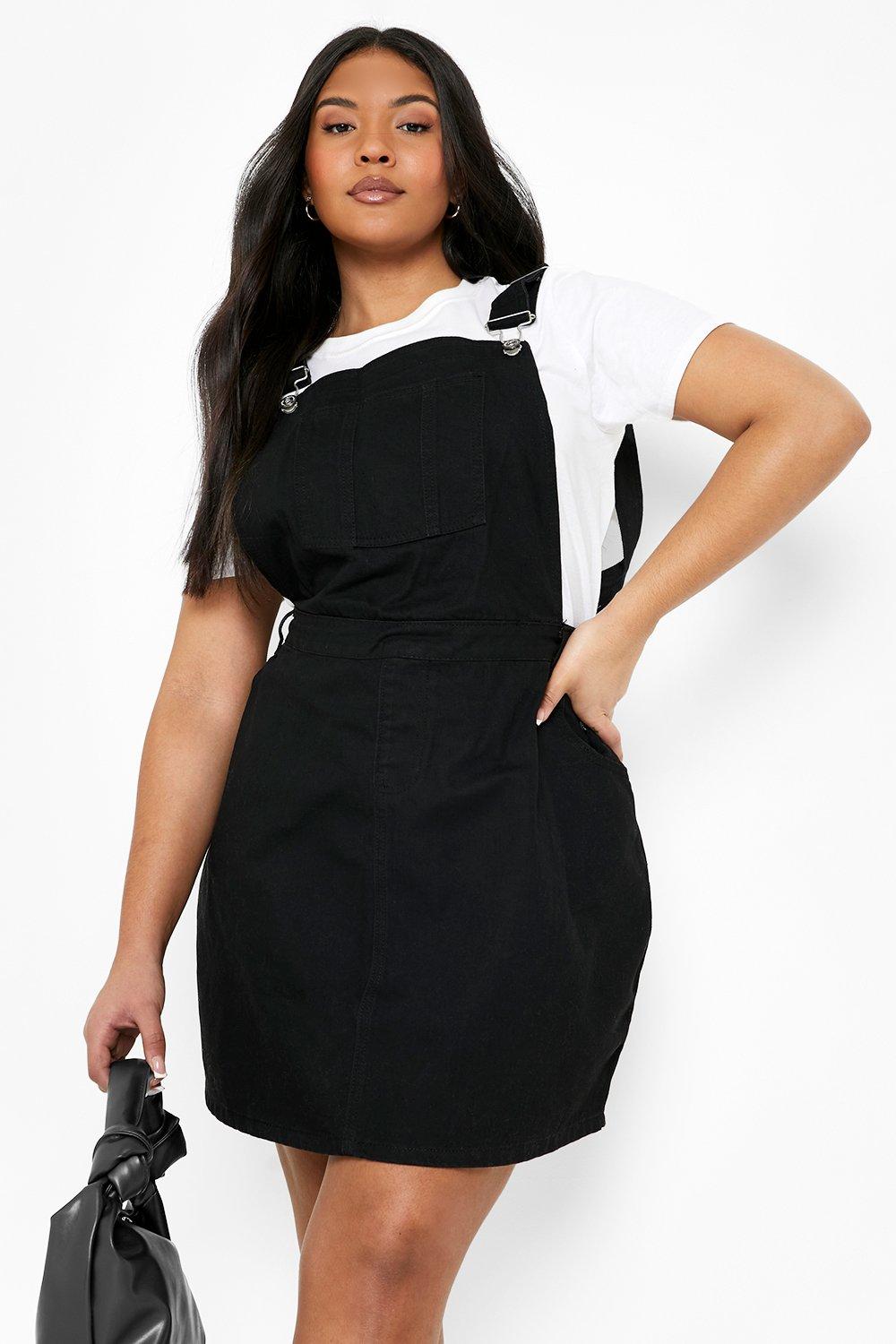 Denim dungaree dress with clearance tights