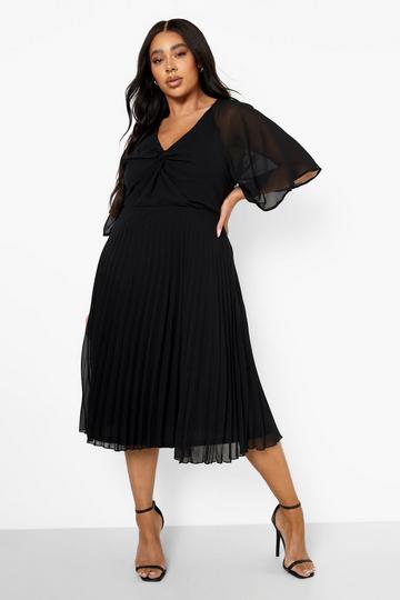 Plus Chiffon Angel Sleeve Midi Dress black