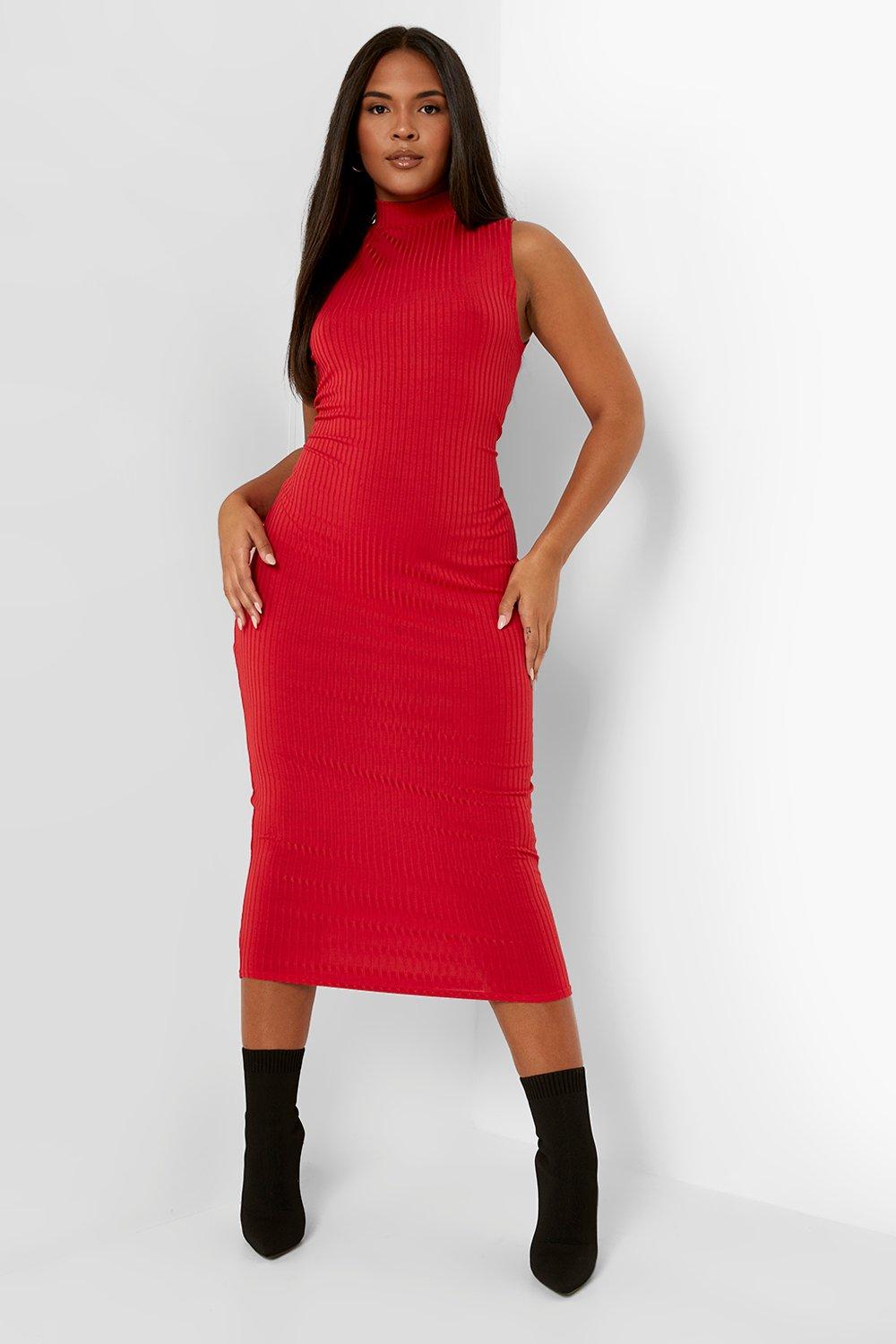 Women's Plus Double Slinky Ruched Fared Cuff Midi Dress