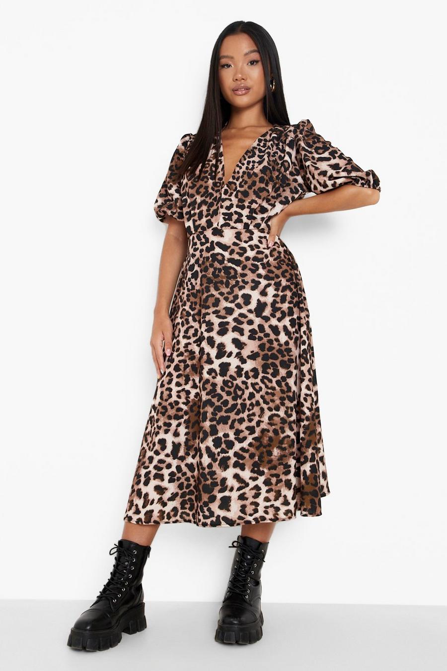Petite Leopard Woven Midi Dress image number 1