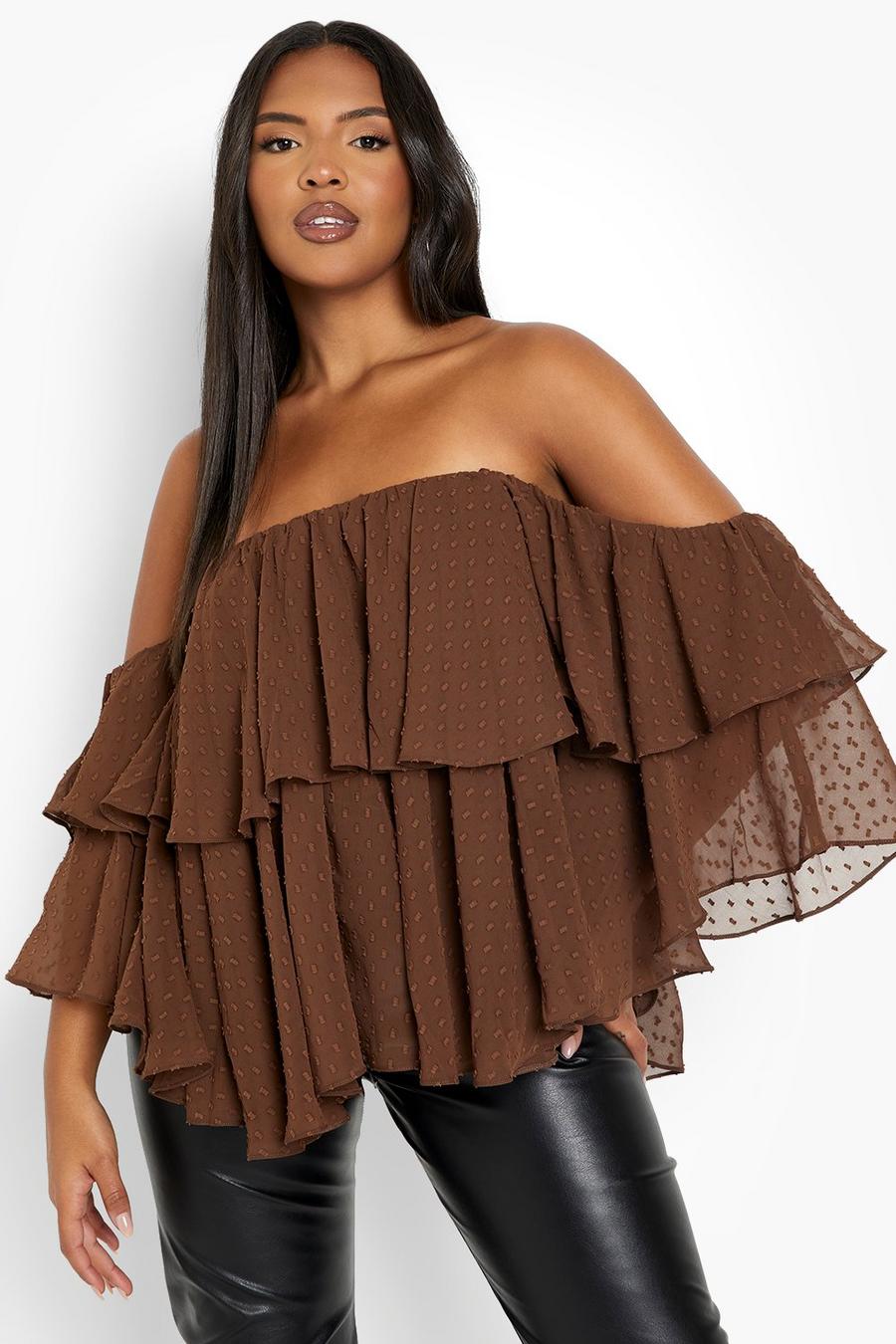 Chocolate Plus Off The Shoulder Dobby Mesh Top image number 1