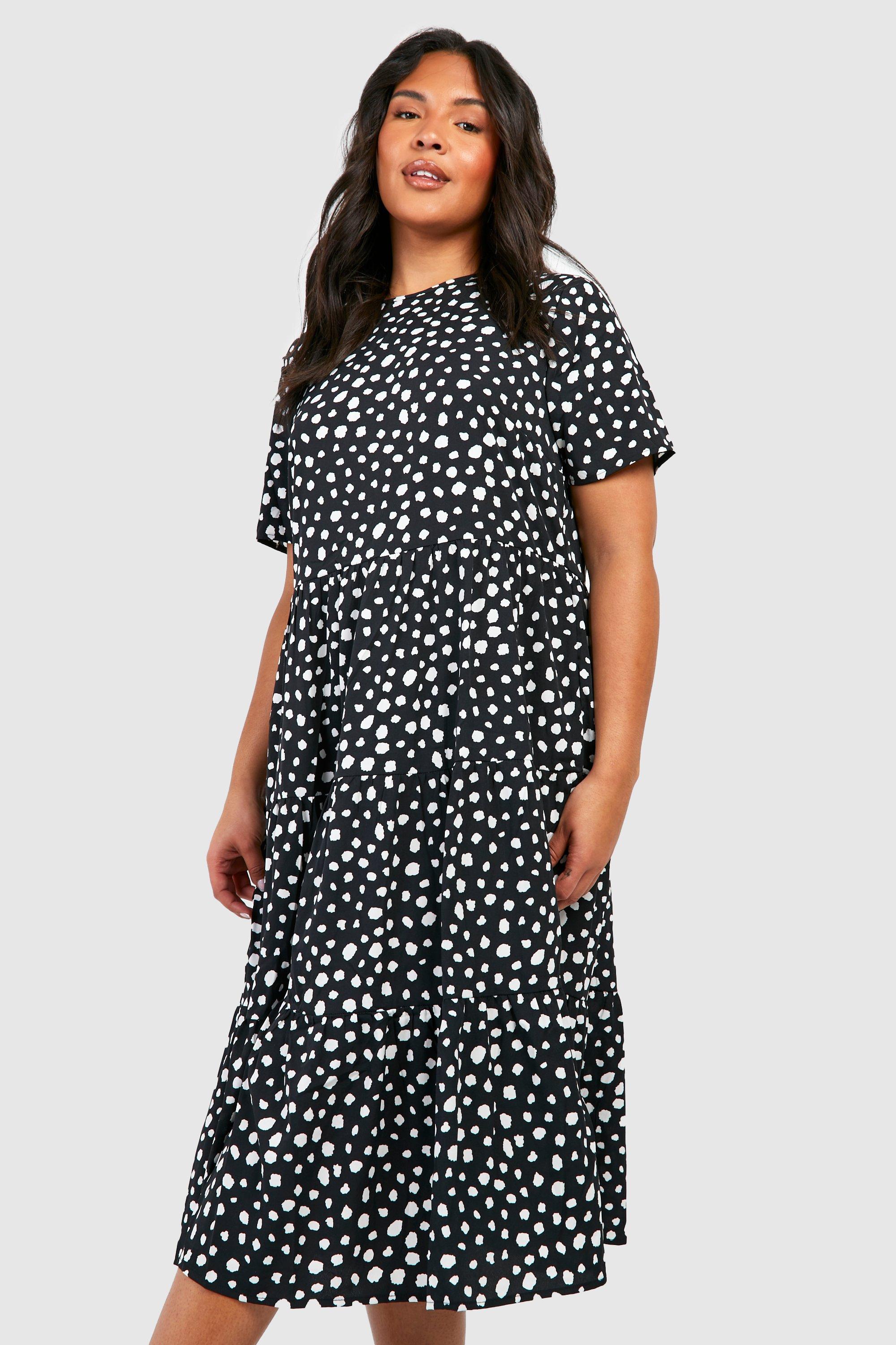 Plus Smudge Print Tiered Midi Dress