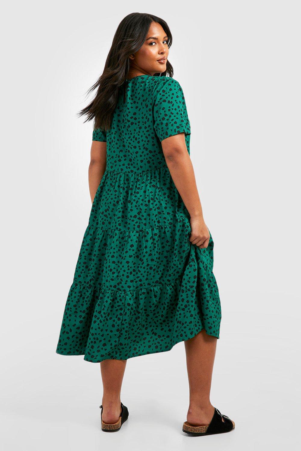 Green print midi store dress