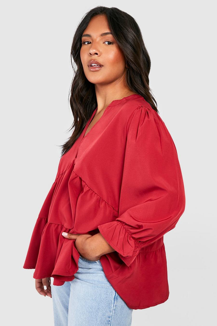 Berry red Plus Smock Top