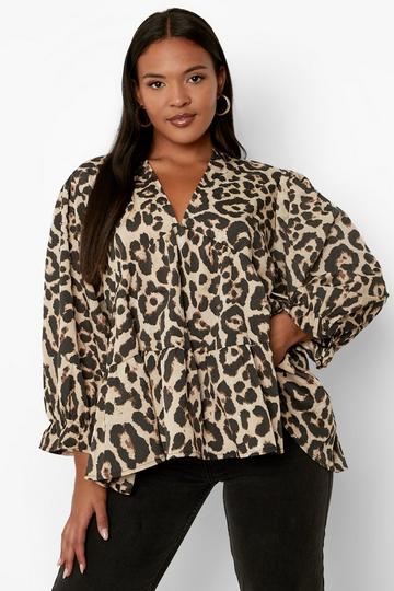 Plus Leopard Smock Top brown