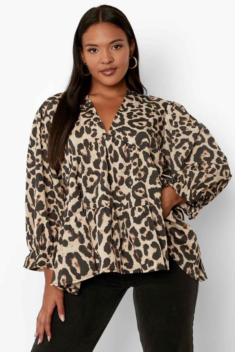Women's Plus Leopard Smock Top | Boohoo UK