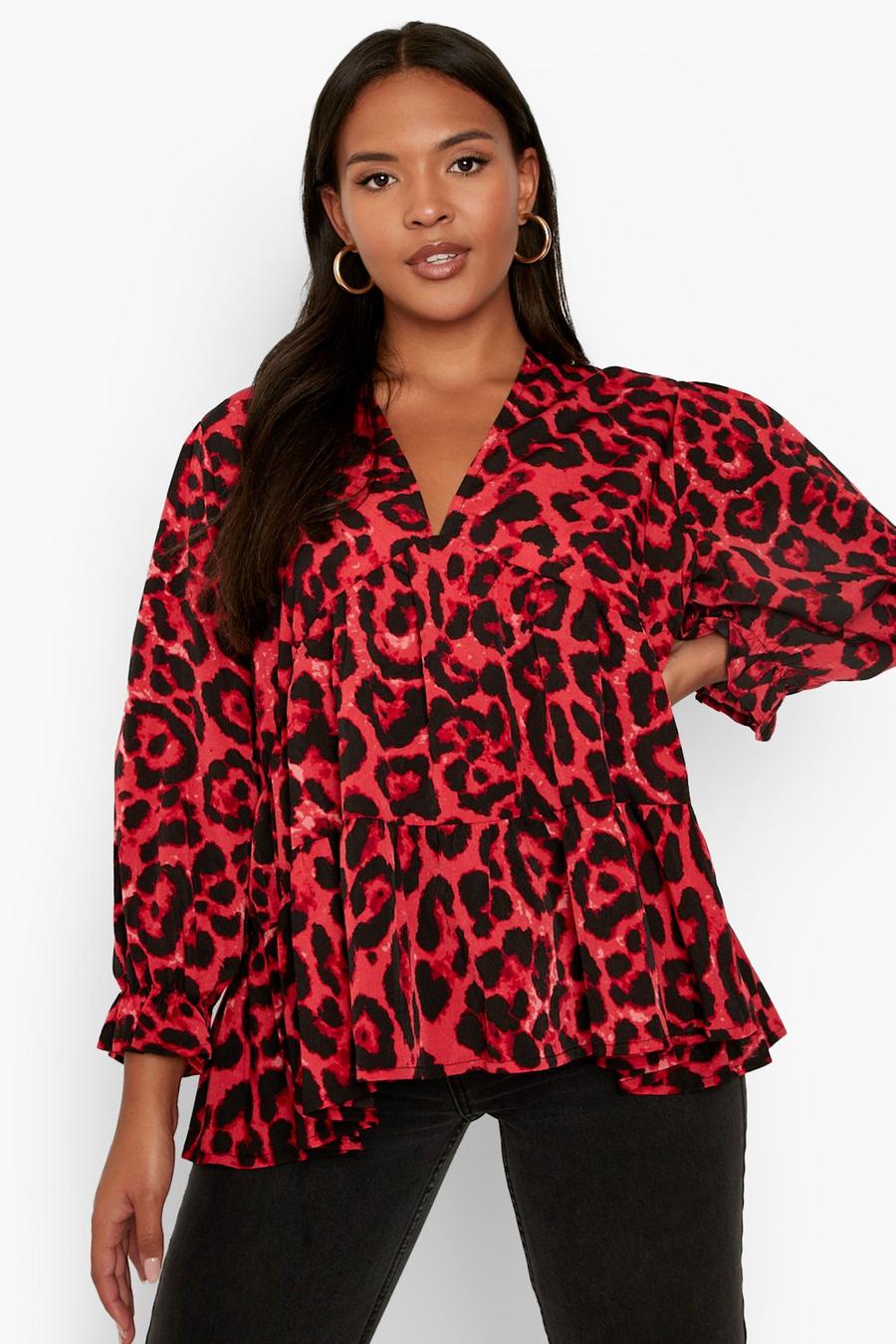 Red Plus Leopard Smock Top