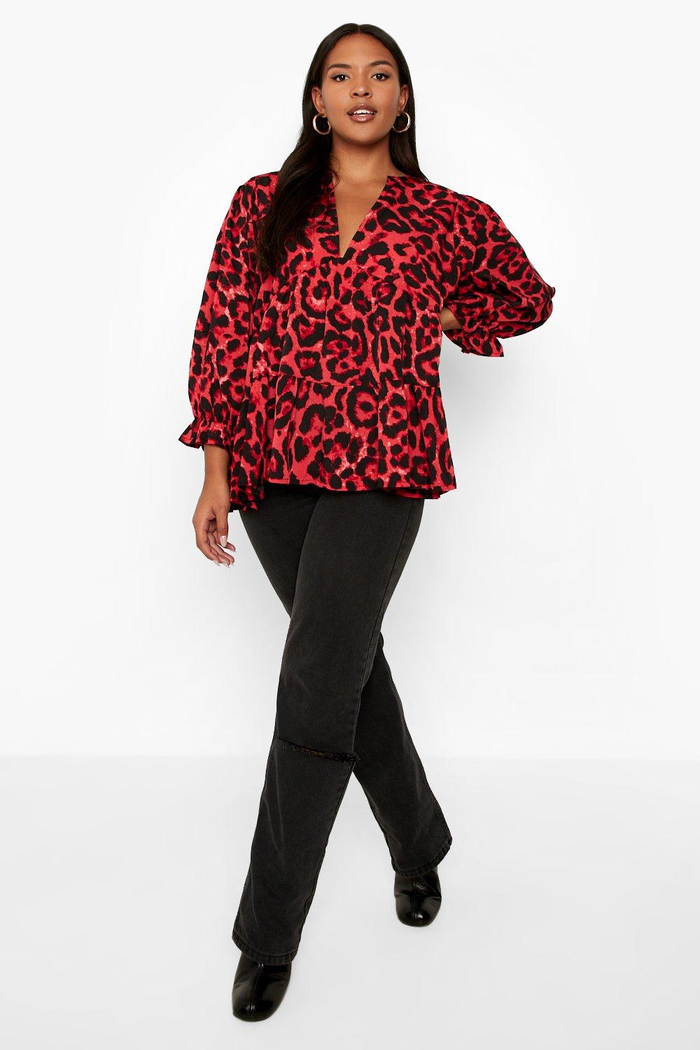 Plus Leopard Smock Top boohoo