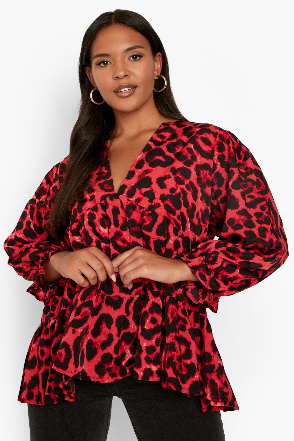 Plus size red leopard hot sale print