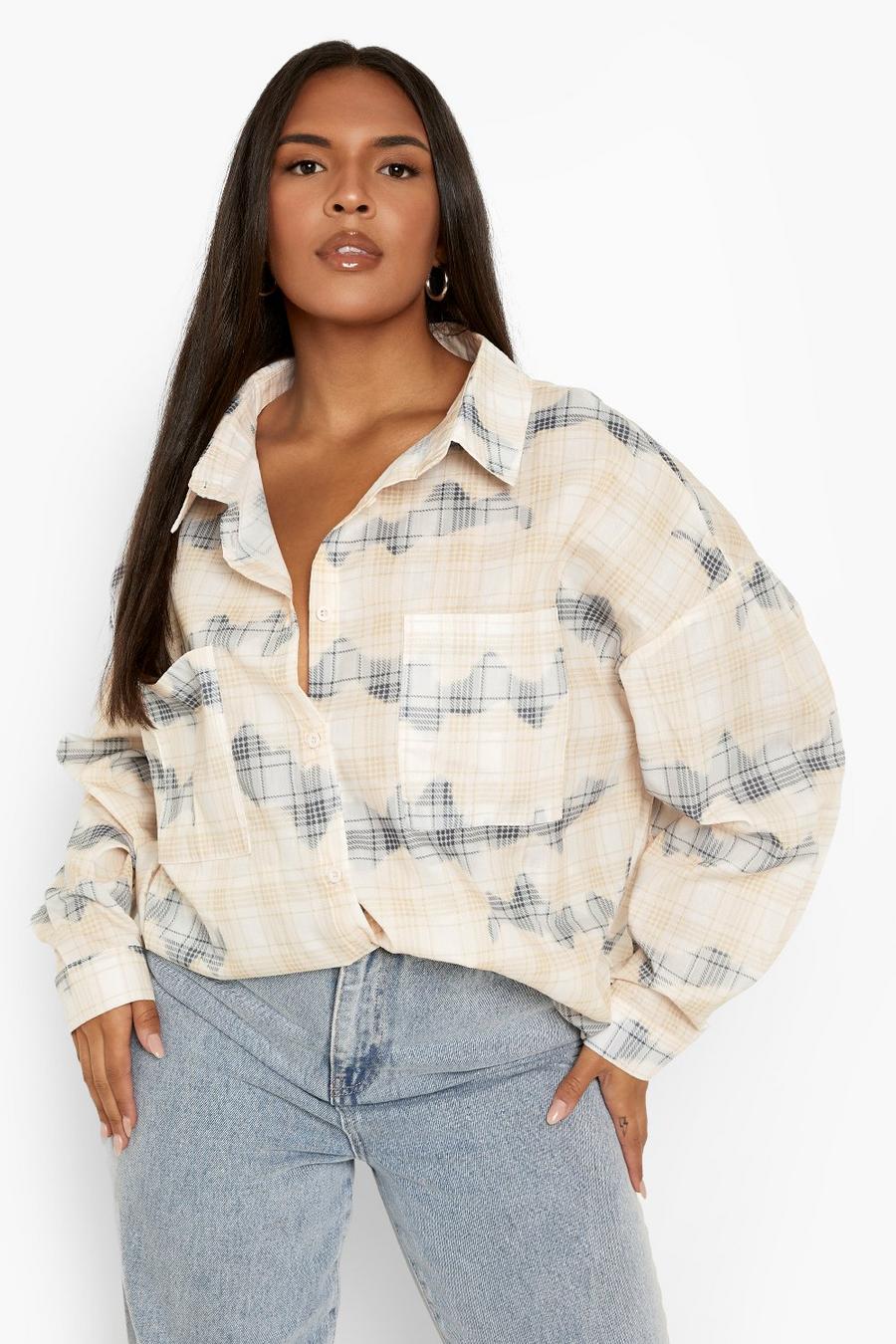 Multi Plus Bleached Check Oversized Shirt image number 1