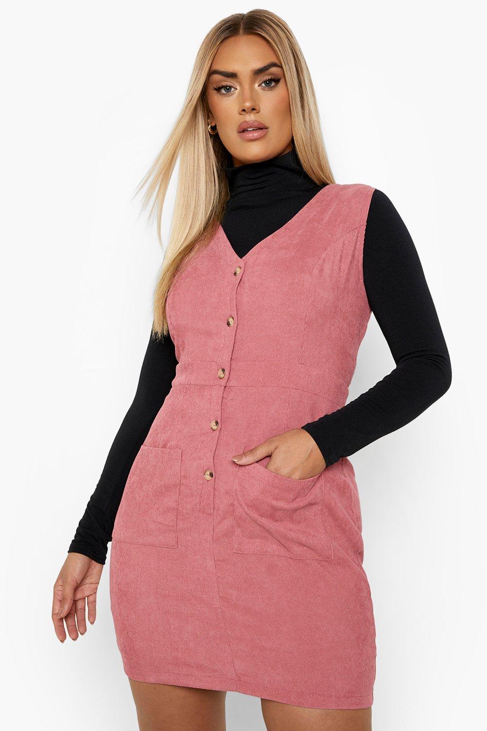 Pink pinafore dress womens best sale