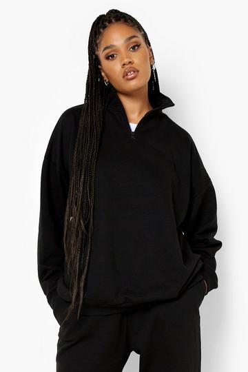 Plus Oversized Half Zip Sweatshirt black