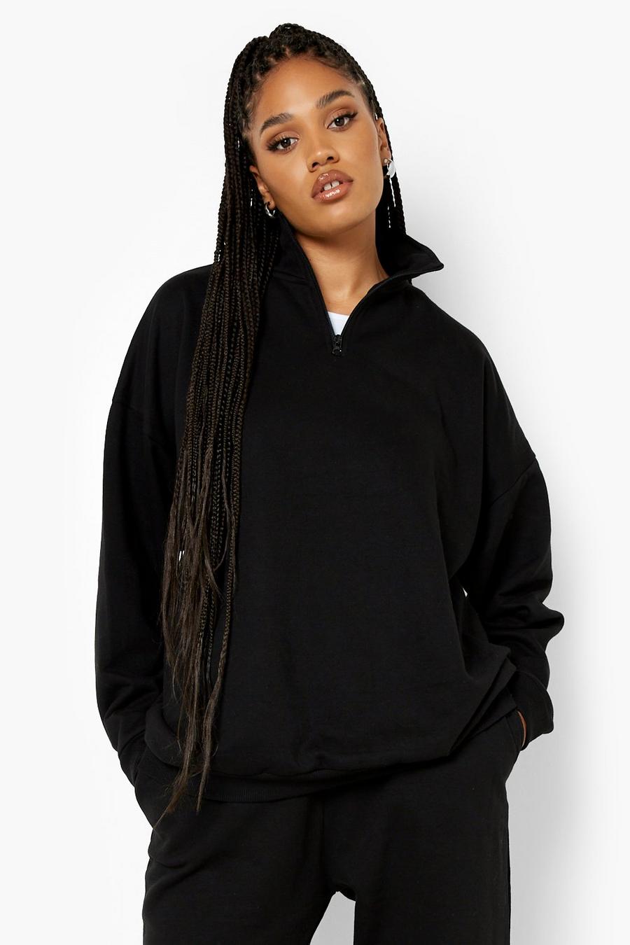 Black Plus Oversized sweatshirt med kort dragkedja image number 1