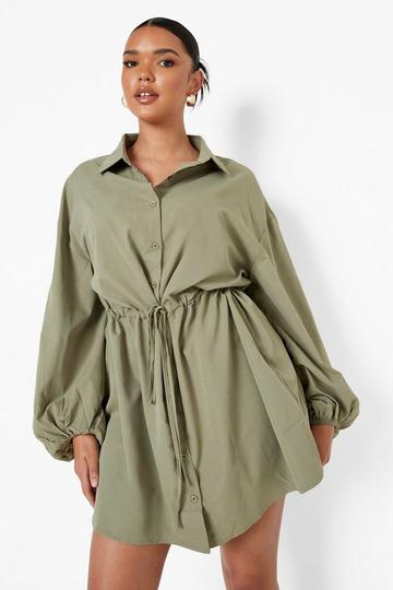 Plus Blouse Jurk Met Oversized Mouwen khaki