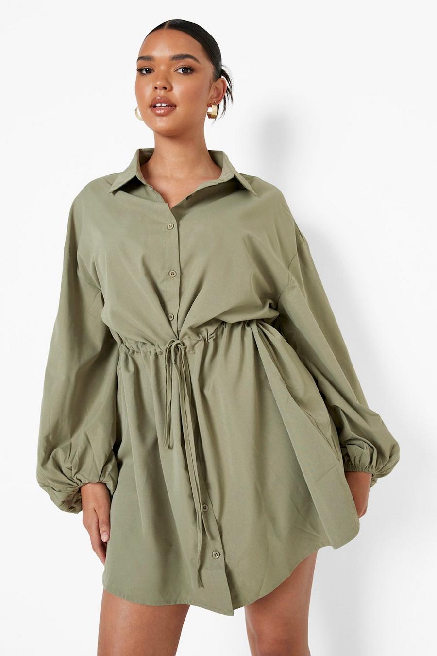 Khaki Plus Oversized Sleeve Shirt Dress