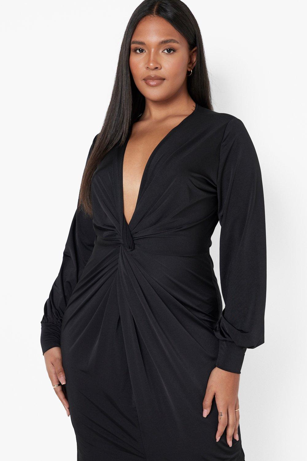 plus twist front plunge midi dress